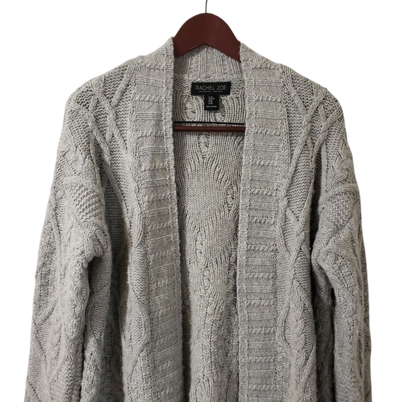Rachel Zoe Chunky Cable Knit Wool Yak Blend Open Front Cardigan Sweater Sz Med - Picture 2 of 12